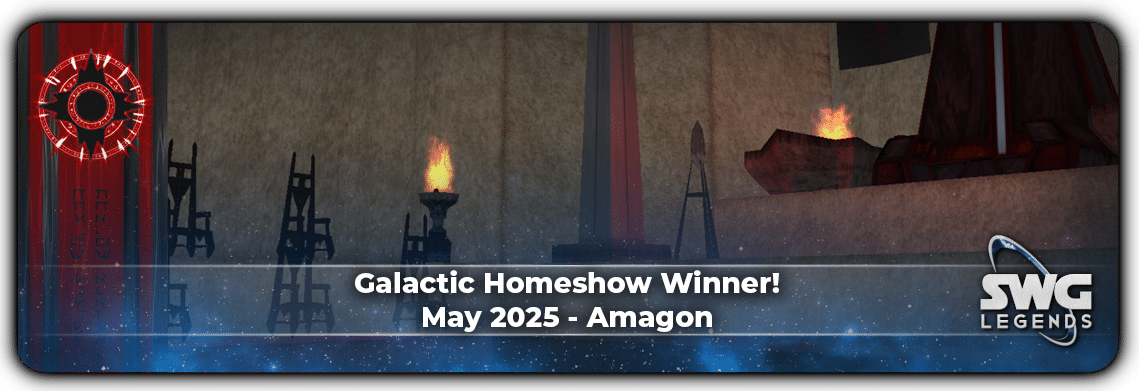 SWG Legends May 2025 Homeshow Winner banner featuring Hidden Sith Academy by Amag