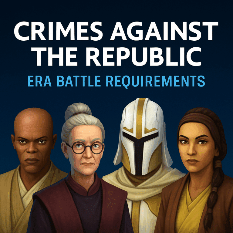 Star Wars Galaxy of Heroes Crimes Against the Republic Era Battle graphic