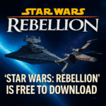 Star Wars Rebellion free download promo with Star Destroyer and X-Wing in space background