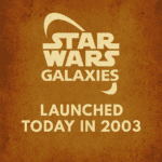 Commemorative Star Wars Galaxies 2003 launch anniversary graphic with iconic in-game visuals