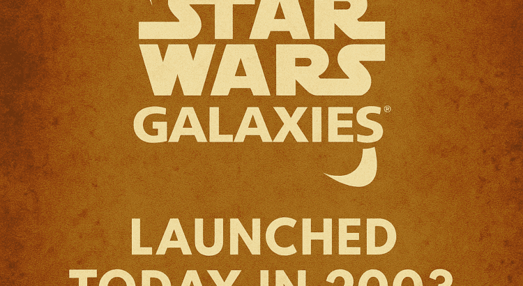 Commemorative Star Wars Galaxies 2003 launch anniversary graphic with iconic in-game visuals