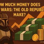 Illustrated banner showing a Mandalorian, credit stacks, and rising profits with the text “How Much Money Does Star Wars: The Old Republic Make?”