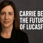 Carrie Beck standing confidently with a Star Wars logo background