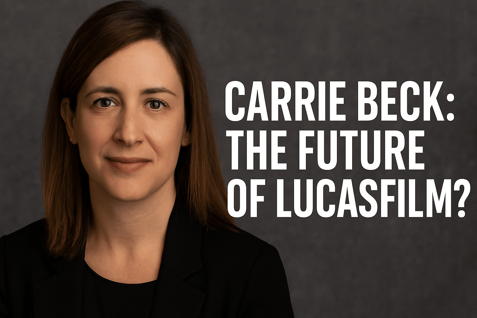 Carrie Beck standing confidently with a Star Wars logo background