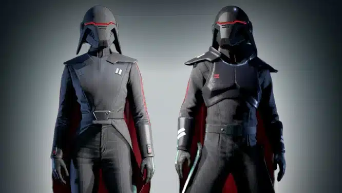 Starfield mod characters wearing Sith Inquisitor armor as Second Sister and Second Brother