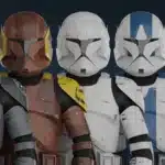 Multiple clone troopers with unique helmet colors and unit markings from Battlefront II mod