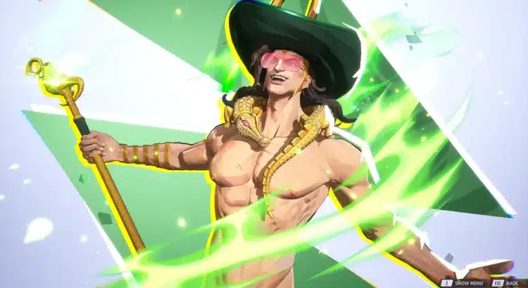 Nude Summer Loki mod artwork with green magical energy and wide-brimmed hat