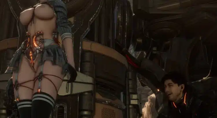 Skimpy WarDress mod in Stellar Blade gameplay scene with revealing outfit