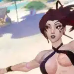 Psylocke taking a beach selfie in the Skimpy Breezy Butterfly mod for Marvel Rivals