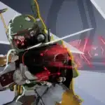 Black Widow mod in Boba Fett armor aiming red-visor sniper rifle