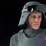 General Veers pointing forward in full Imperial officer armor