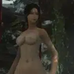 Nude female character in front of ancient temple in Wuchang: Fallen Feathers mod
