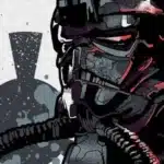 Artistic rendering of Imperial Star Wars TIE pilot in helmet and flight gear