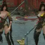 Side-by-side comparison of modded female character in revealing and original Overlord’s Regalia