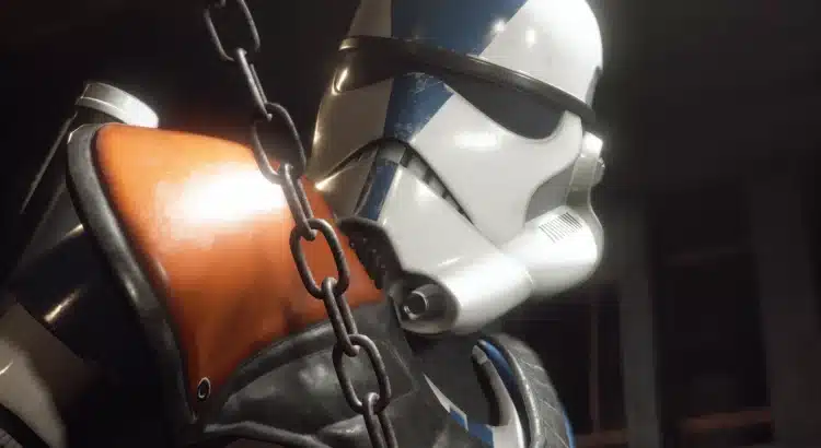 Close-up of a Star Wars Clone Trooper in Triton Squad armor from Resident Evil 4 mod