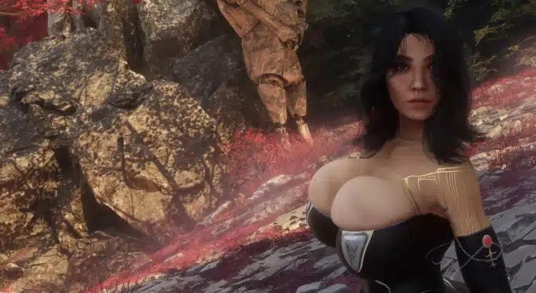 Lune close-up in Shadow Walker bodysuit with large breasts and soft lighting
