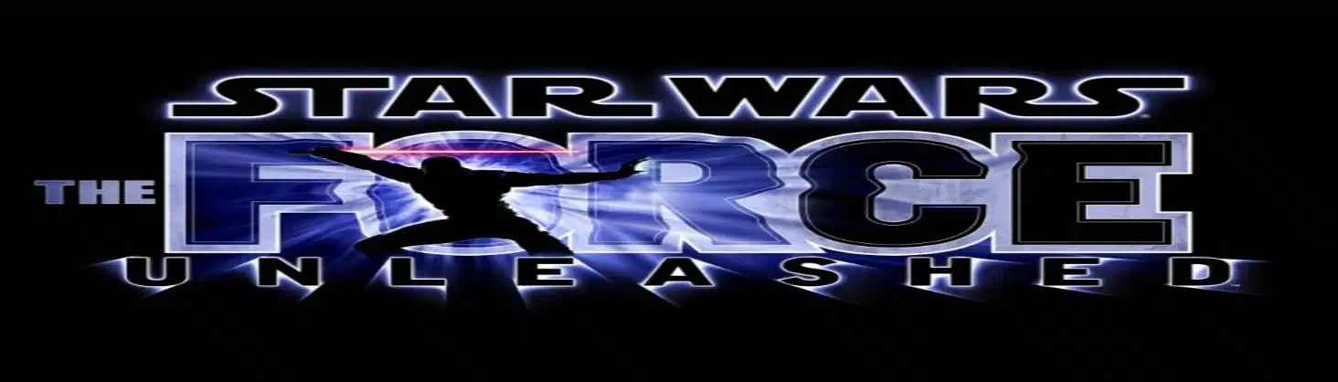 Star Wars: The Force Unleashed logo with Starkiller silhouette and red lightsaber