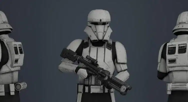 Imperial Combat Pilot armor front, side, and rear view from Battlefront II mod