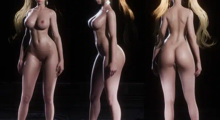EVE nude mod front, side, and back view using Ocean Maid body model