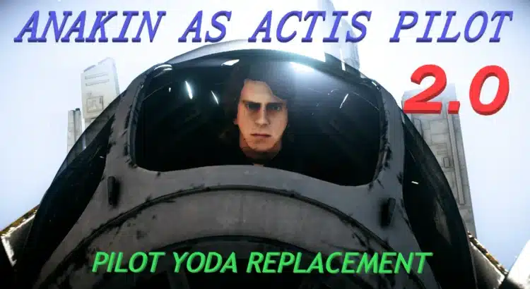 Anakin Skywalker in Yoda's starfighter cockpit with text overlay
