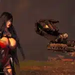 Stellar Blade NSFW Thick Royal Guard mod featuring Eve in armored lace bodysuit with drone companion