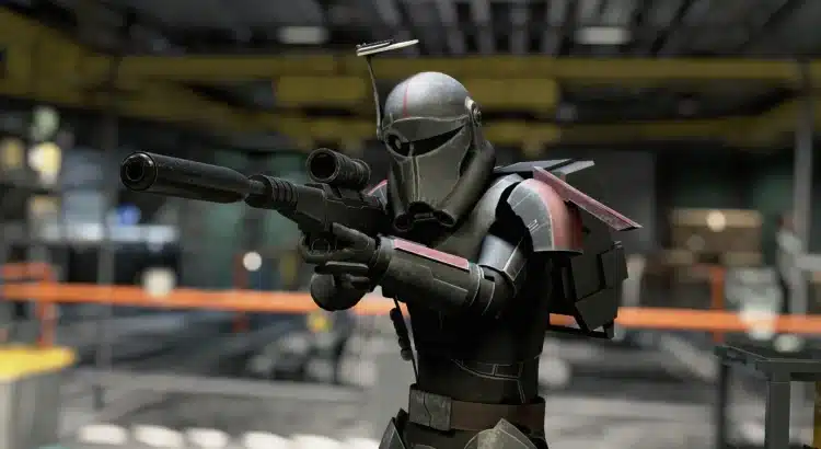 Crosshair clone armor aiming a sniper rifle in Starfield