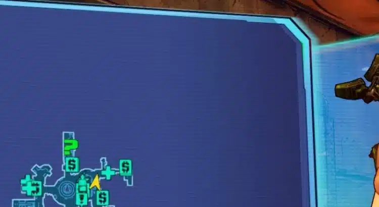 Close-up of nude Maya with tattoos in Borderlands 2 standing near the Sanctuary map