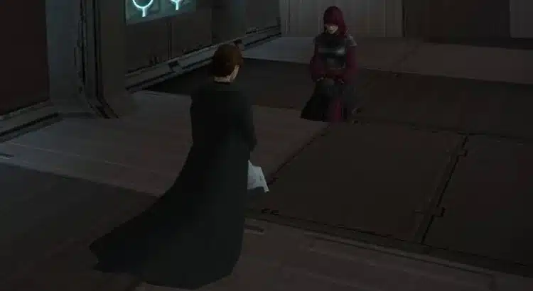 Jedi Exile talking to Visas Marr aboard the Ebon Hawk in KOTOR II