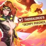 Splash art of Skimpy Phoenix mod for Marvel Rivals with blazing fiery background