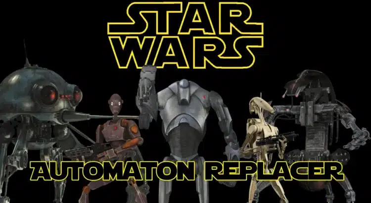 Star Wars battle droid lineup with mod title text for Helldivers 2