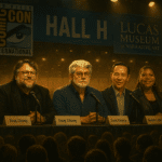 George Lucas at Comic-Con panel in Hall H with Guillermo del Toro, Doug Chiang, and Queen Latifah