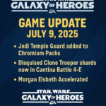 Star Wars Galaxy of Heroes July 9, 2025 Update announcement image featuring patch notes and update highlights