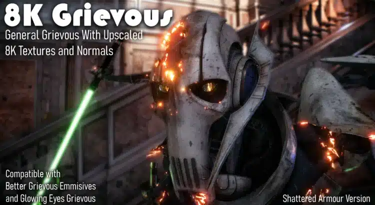 8K General Grievous mod with glowing damaged armor and high-res textures