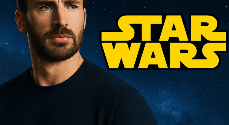 Chris Evans in a Star Wars-inspired sci-fi setting with cosmic background and spaceship silhouette