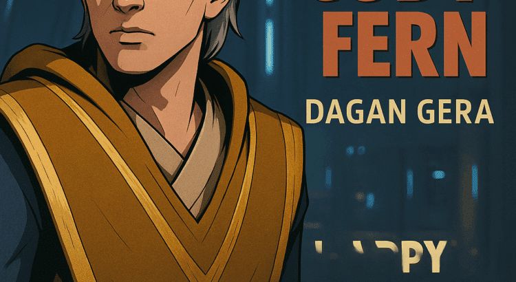 Digital birthday artwork featuring a stylized version of Dagan Gera from Star Wars Jedi: Survivor with bold text saying "Happy Birthday Cody Fern."