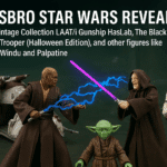 Hasbro Star Wars 2025 reveals including Mace Windu, Emperor Palpatine, Night Trooper Halloween Edition, Yoda, and the LAAT/i Gunship from SDCC