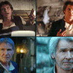 Harrison Ford as Han Solo in Star Wars across different decades