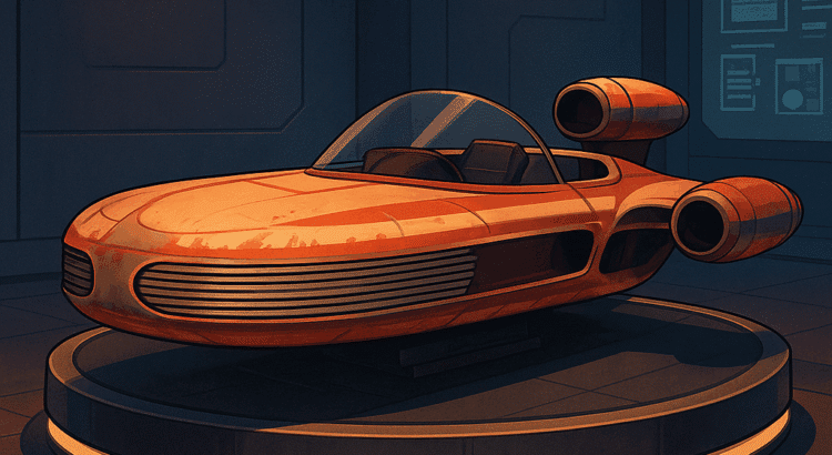 Luke Skywalker’s original landspeeder on display inside the Lucas Museum of Narrative Art