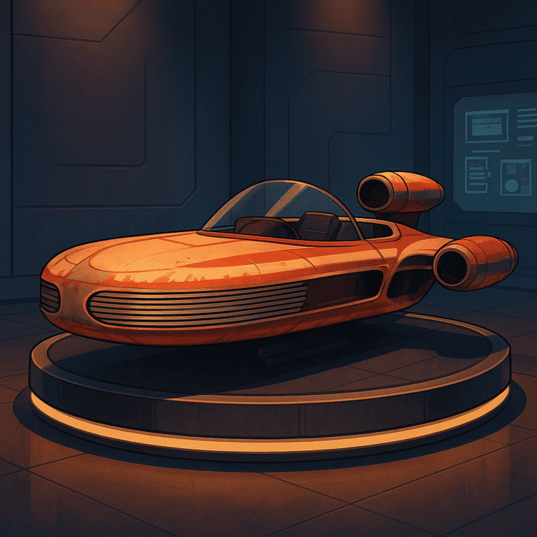Luke Skywalker’s original landspeeder on display inside the Lucas Museum of Narrative Art