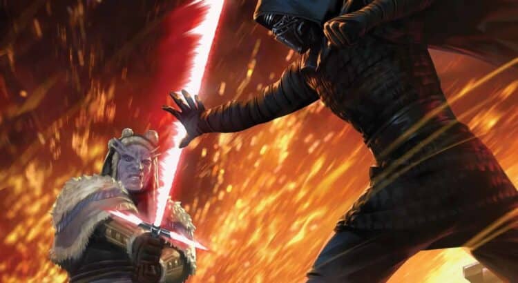 Kylo Ren battles Grandea in Legacy of Vader #6 comic cover with fiery background