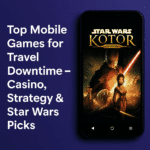 Mobile phone displaying Star Wars KOTOR game with article title text