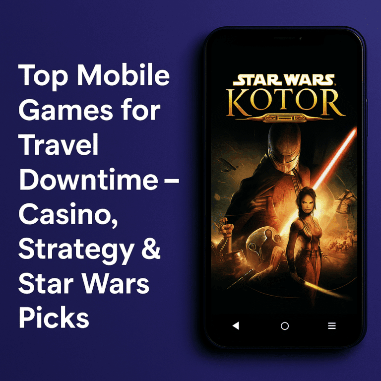 Mobile phone displaying Star Wars KOTOR game with article title text