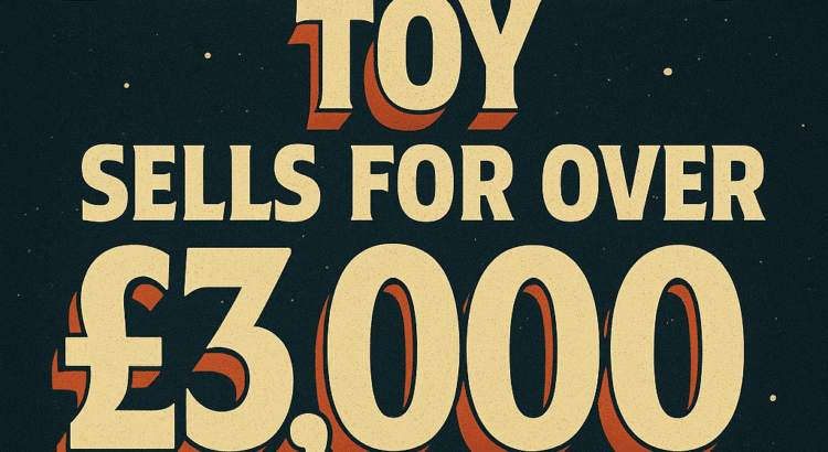 Retro-styled graphic with text reading “Vintage Star Wars Toy Sells for Over £3,000 at Auction” Title: Vintage Star Wars Toy Auction Graphic