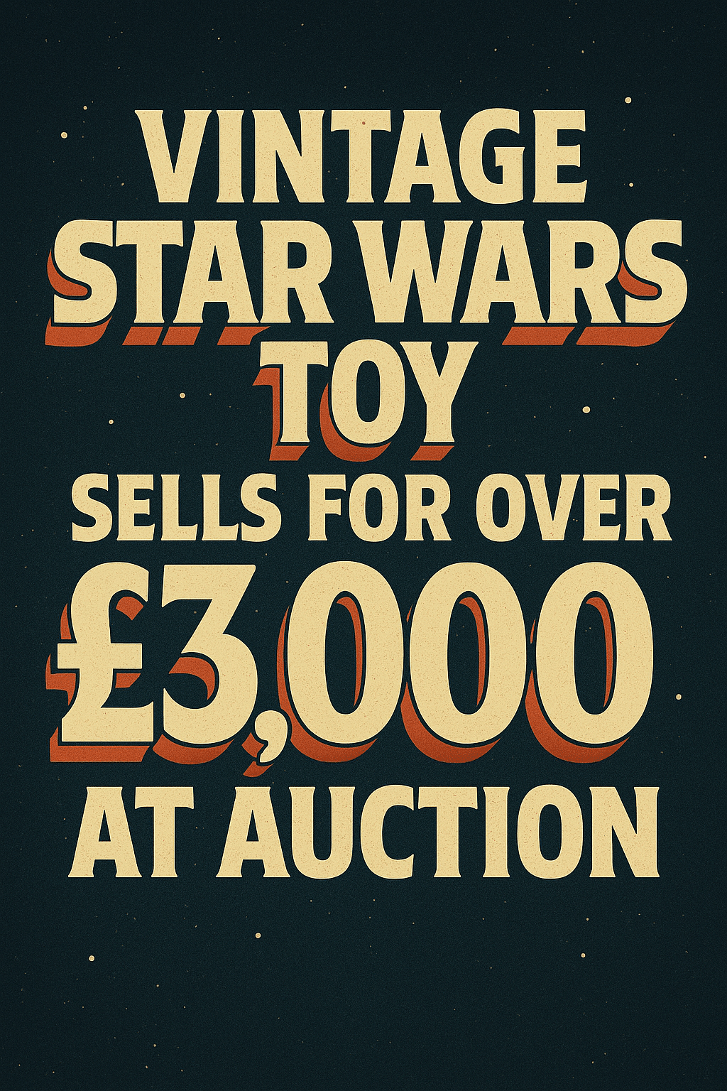 Retro-styled graphic with text reading “Vintage Star Wars Toy Sells for Over £3,000 at Auction” Title: Vintage Star Wars Toy Auction Graphic