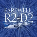 ANA Boeing 787 Star Wars R2-D2-themed aircraft flying through hyperspace