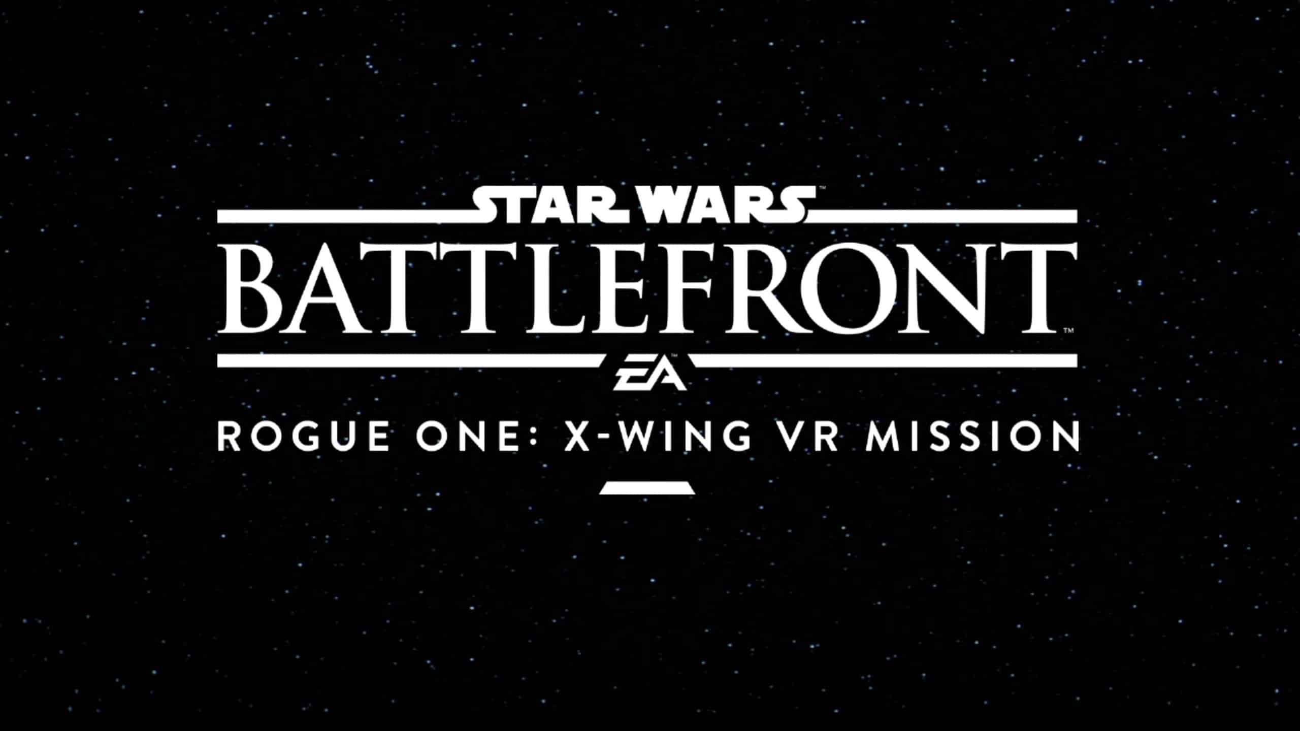 Star Wars Battlefront Rogue One X-Wing VR Mission title logo on starry background