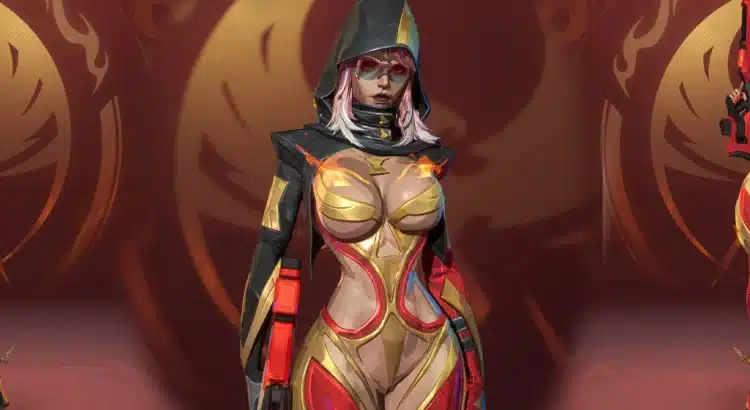 Marvel Rivals NSFW Thicc Skimpy Phoenix Widow full character showcase in red and gold armor