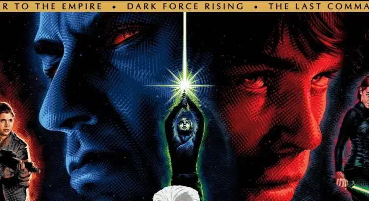 Star Wars Thrawn Trilogy artwork featuring Grand Admiral Thrawn, Luke Skywalker, Han Solo, and Mara Jade