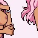Fields of Mistria NSFW mod topless Adeline character sprite with pink hair