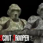 Clone Scout Trooper mod with green and grey camouflage armor in Resident Evil 4 remake.